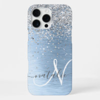Parties scintillant en argent brossé bleu Nom du m