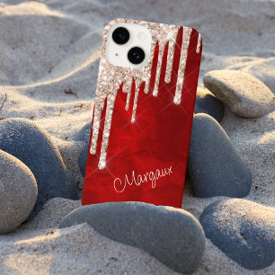 Coque Pour iPhone 14 Parties scintillant en argent Crimson sur Monogram