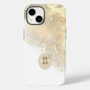 Coque Pour iPhone 14 Parties scintillant en marbre d'or monogramme pers