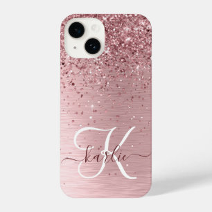 Coque Pour iPhone 14 Parties scintillant en métal brossé rose pâle Nom 