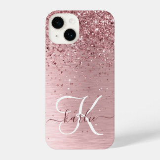 Coque Pour iPhone 14 Parties scintillant en métal brossé rose pâle Nom