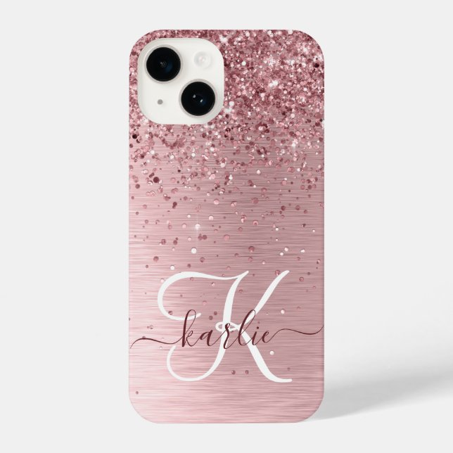 Coque iPhone Parties scintillant en métal brossé rose pâle Nom  (Verso)