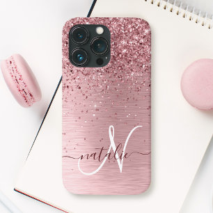 Etui iPhone 13 Pro Parties scintillant en métal brossé rose pâle Nom 