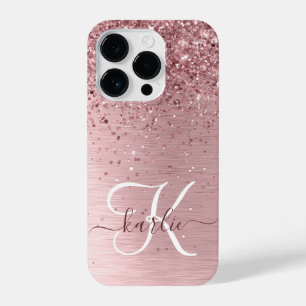 Coque Pour iPhone 14 Plus Parties scintillant en métal brossé rose pâle Nom 