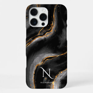 Coque iPhone 16 Pro Max Parties scintillant en or foncé de nuit marbre per