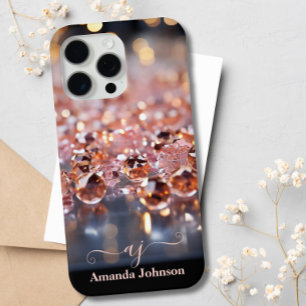 Coque iPhone 15 Pro Max Parties scintillant en or rose pâle en pierres pr