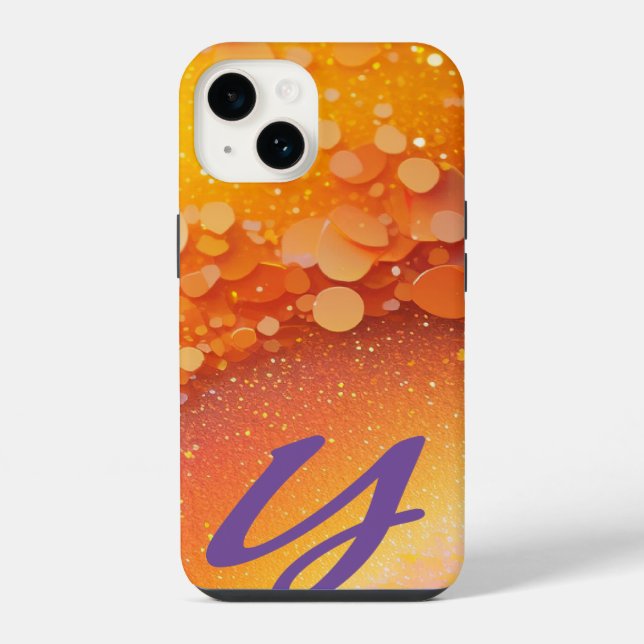 Coque iPhone Parties scintillant jaune orange monogramme (Verso)