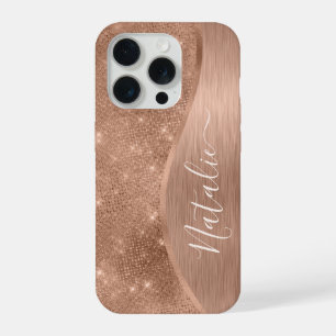 Coque iPhone 15 Pro Parties scintillant métal Rose or personnalisé