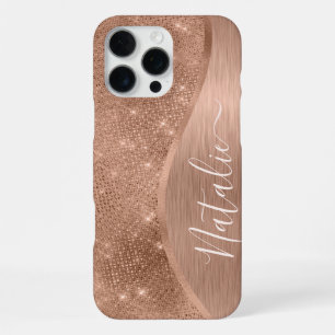 Coque iPhone 16 Pro Max Parties scintillant métal Rose or personnalisé