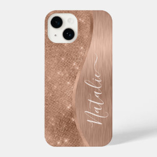 Coque Pour iPhone 14 Parties scintillant métal Rose or personnalisé