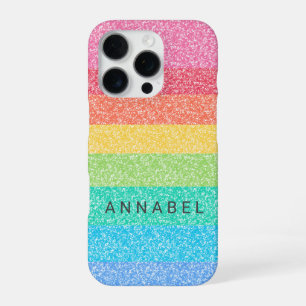 Coque iPhone 16 Pro Parties scintillant mignonne Arc-en-ciel rayures c