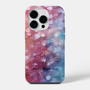 Coque Pour iPhone 14 Plus Parties scintillant moderne bleu rose Ombre Monogr