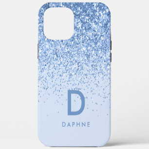 Coque iPhone 12 Pro Max Parties scintillant moderne noir et bleu monogramm