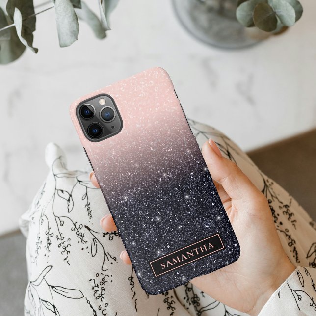 Coque iPhone Parties scintillant moderne noire et rose Étincell (Créateur téléchargé)