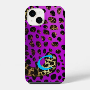 Coque Pour iPhone 14 Parties scintillant monogramme violet Cheetah Leop