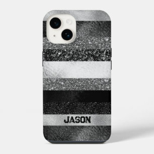 Coque Pour iPhone 14 Parties scintillant noire et argent
