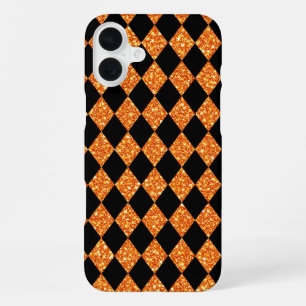COQUE iPhone 16 PLUS PARTIES SCINTILLANT NOIRE ET ORANGE REGARDER HALLO