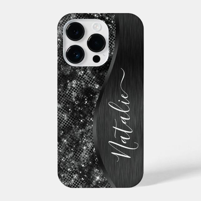 Coque iPhone Parties scintillant noire métallique personnalisée (Verso)
