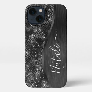 Etui iPhone 13 Parties scintillant noire métallique personnalisée