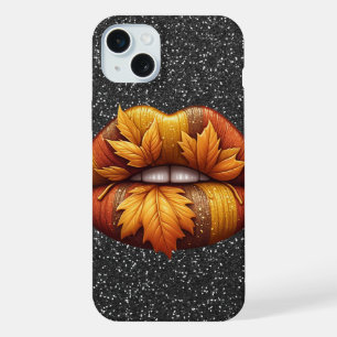 COQUE iPhone 15 PLUS PARTIES SCINTILLANT NOIRE RESSEMBLE AUX LÈVRES ROU