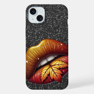 COQUE iPhone 15 PLUS PARTIES SCINTILLANT NOIRE RESSEMBLE AUX LÈVRES ROU