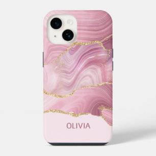 Coque Pour iPhone 14 Parties scintillant or en marbre rose