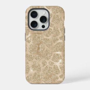 Coque iPhone 15 Pro Parties scintillant or Fancy Cheetah Motif