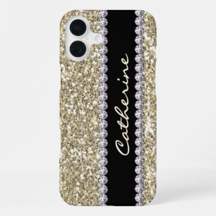 Coque iPhone 16 Plus Parties scintillant or glamour et pierres précieus