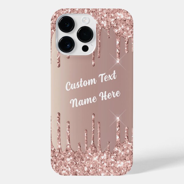Coque iPhone Parties scintillant or rose Nom de texte personnal (Verso)