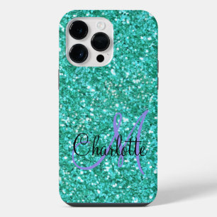 Coque Pour Pour iPhone 14 Pro Max parties scintillant pétillante turquoise monogramm
