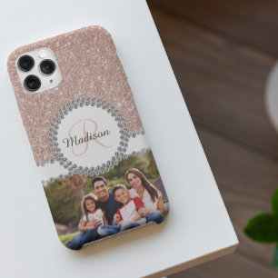 Coque iPhone 12 Parties scintillant photo Rose Gold Diamond Monogr