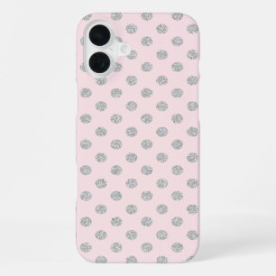 Coque iPhone 16 Plus Parties scintillant Pois de Motif Pink and Silver