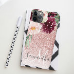 Coque iPhone 11Pro Max Parties scintillant rose moderne et flamme à fleur<br><div class="desc">Parties scintillant rose moderne et flamme à fleurs avec nom</div>