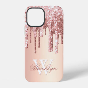 Coque iPhone 12 Parties scintillant Rose monogramme Gold Sparkle