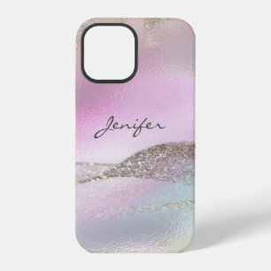 Coque iPhone 12 Pro Parties scintillant rose or holographique abstrait