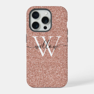 Coque iPhone 15 Pro Parties scintillant Rose or Monogramme