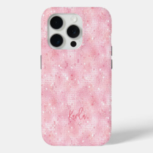 Coque iPhone 15 Pro Parties scintillant rose pâle miroirs monogramme