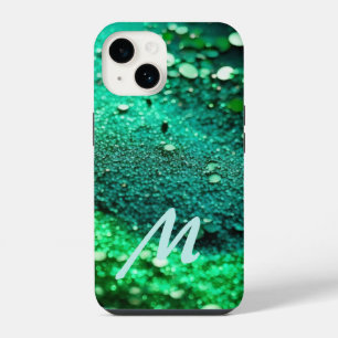 Coque Pour iPhone 14 Parties scintillant verte monogramme