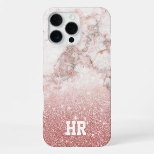Coque iPhone 16 Pro Max Parties scintillantes roses Ombre de marbre blanc