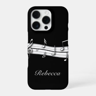 Coque iPhone 16 Pro Partition de notes de musique grises noires et bla