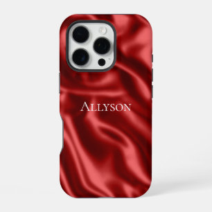 Coque iPhone 16 Pro Passion Rouge Romantique Faux Satin