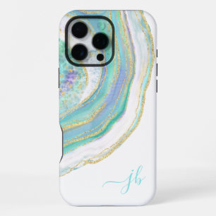 Coque iPhone 16 Pro Max Pastel Aqua et Agate pourpre avec Monogram Coque-M