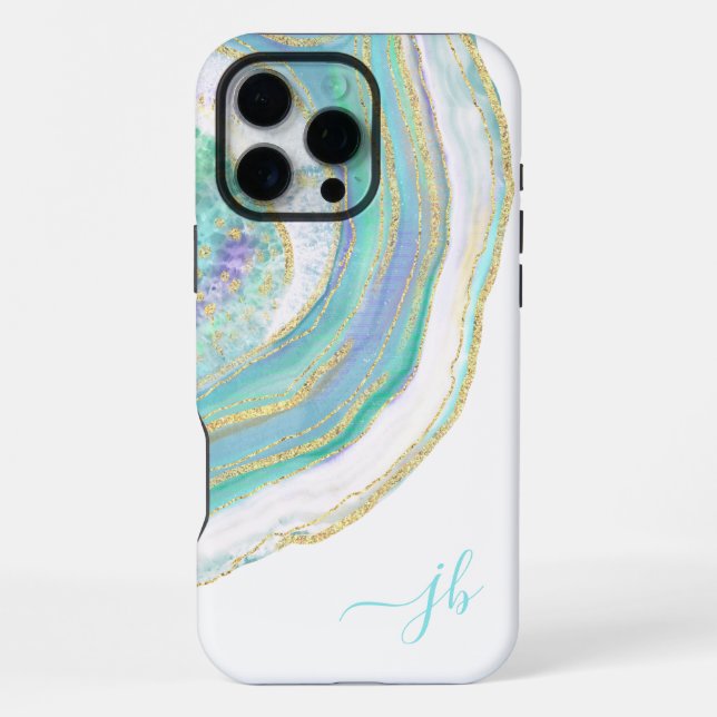 Coque iPhone Pastel Aqua et Agate pourpre avec Monogram Coque-M (Verso)