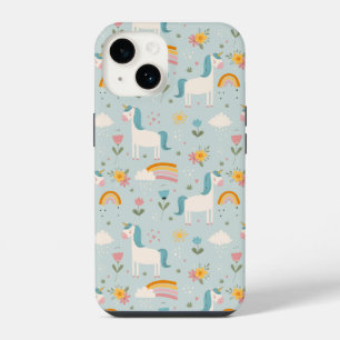 Coque Pour iPhone 14 Pastel mignon Rainbow Unicorn Motif