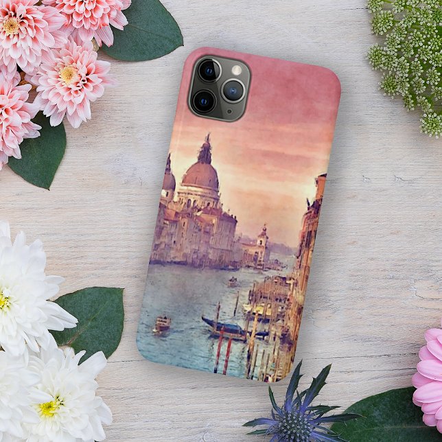 Coque iPhone Pastel Pink Blue Venice Canal Grande Aquarelle (Créateur téléchargé)