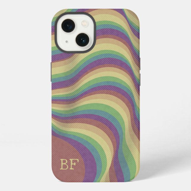 Coque iPhone Pastel Retro Wavy Rainbow Lines Monogrammes Initia (Verso)