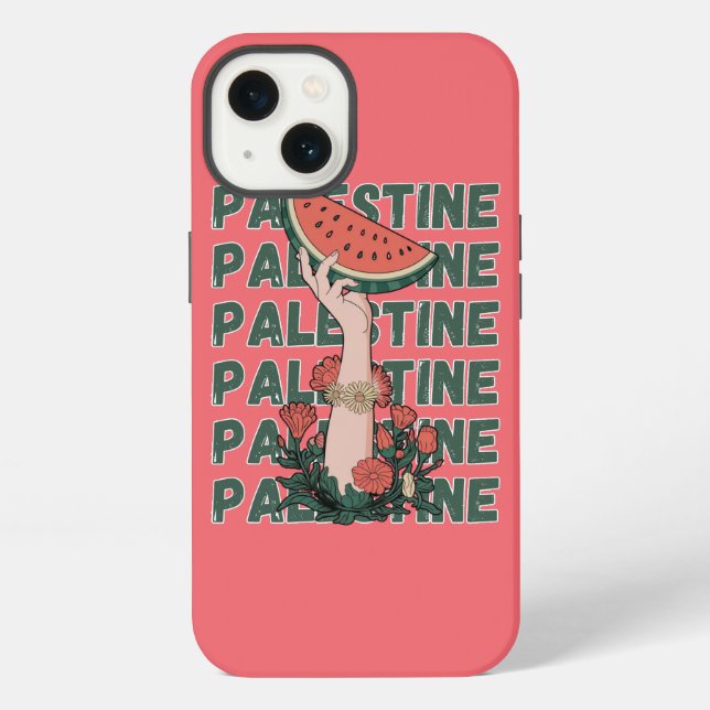 Coque iPhone pastèque, fleurs et texte Palestine Répéter  (Verso)