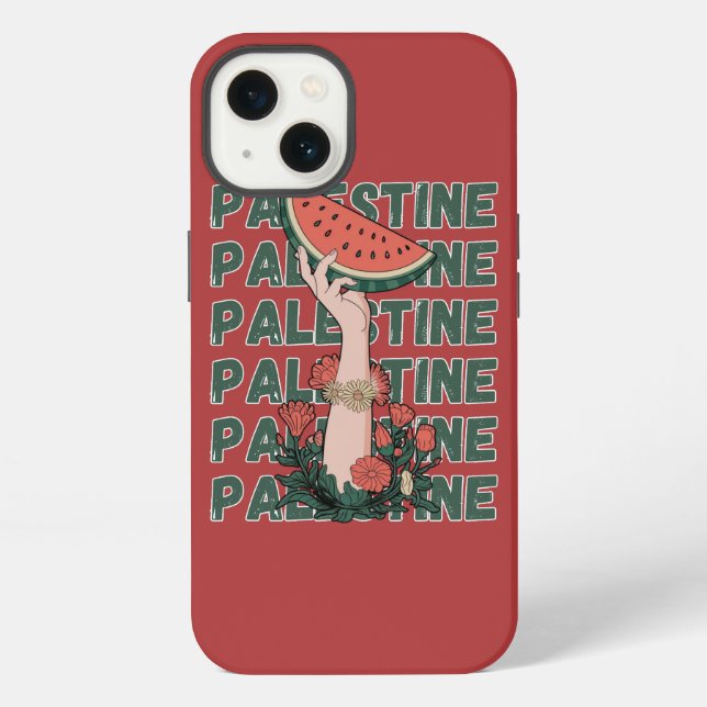 Coque iPhone pastèque, fleurs et texte Palestine Répéter  (Verso)