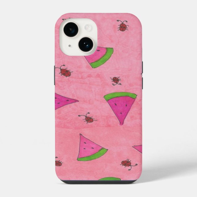 Coque iPhone Pastèque rose et coccinelles (Verso)