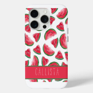 Coque iPhone 15 Pro Pastèque rouge verte motif aquarelle d'été